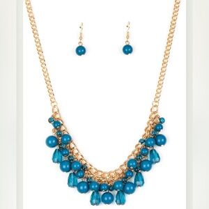 Elevate Your Style with Our Trendsetting Blue Beaded Necklace and Earring Set